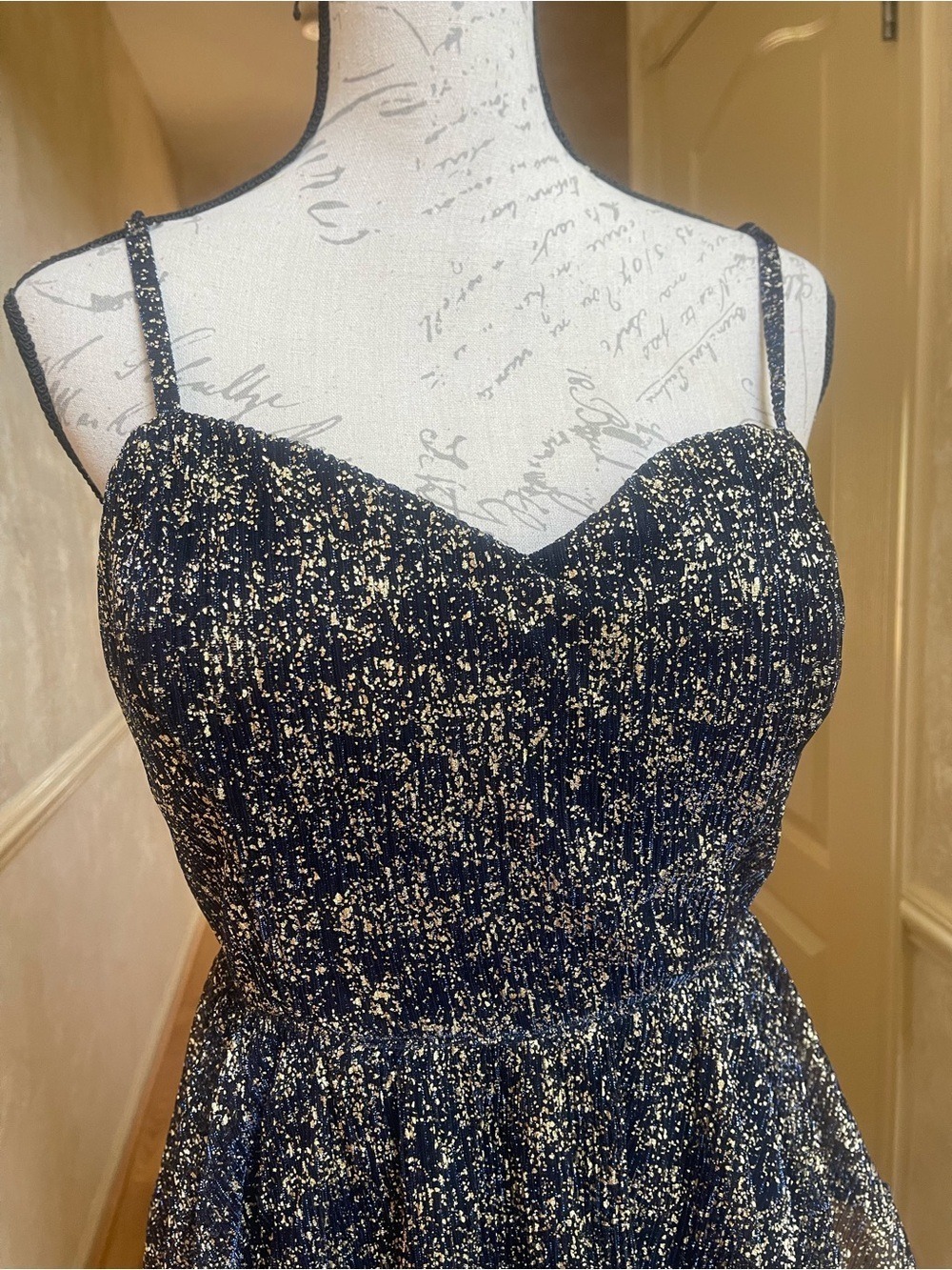 Siena Navy Gold Metallic Tiered Maxi Dress New With Tags Size 14 Shimmer Gown - Picture 5 of 17